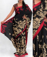 Georgette Saree of Red,Black n Cream